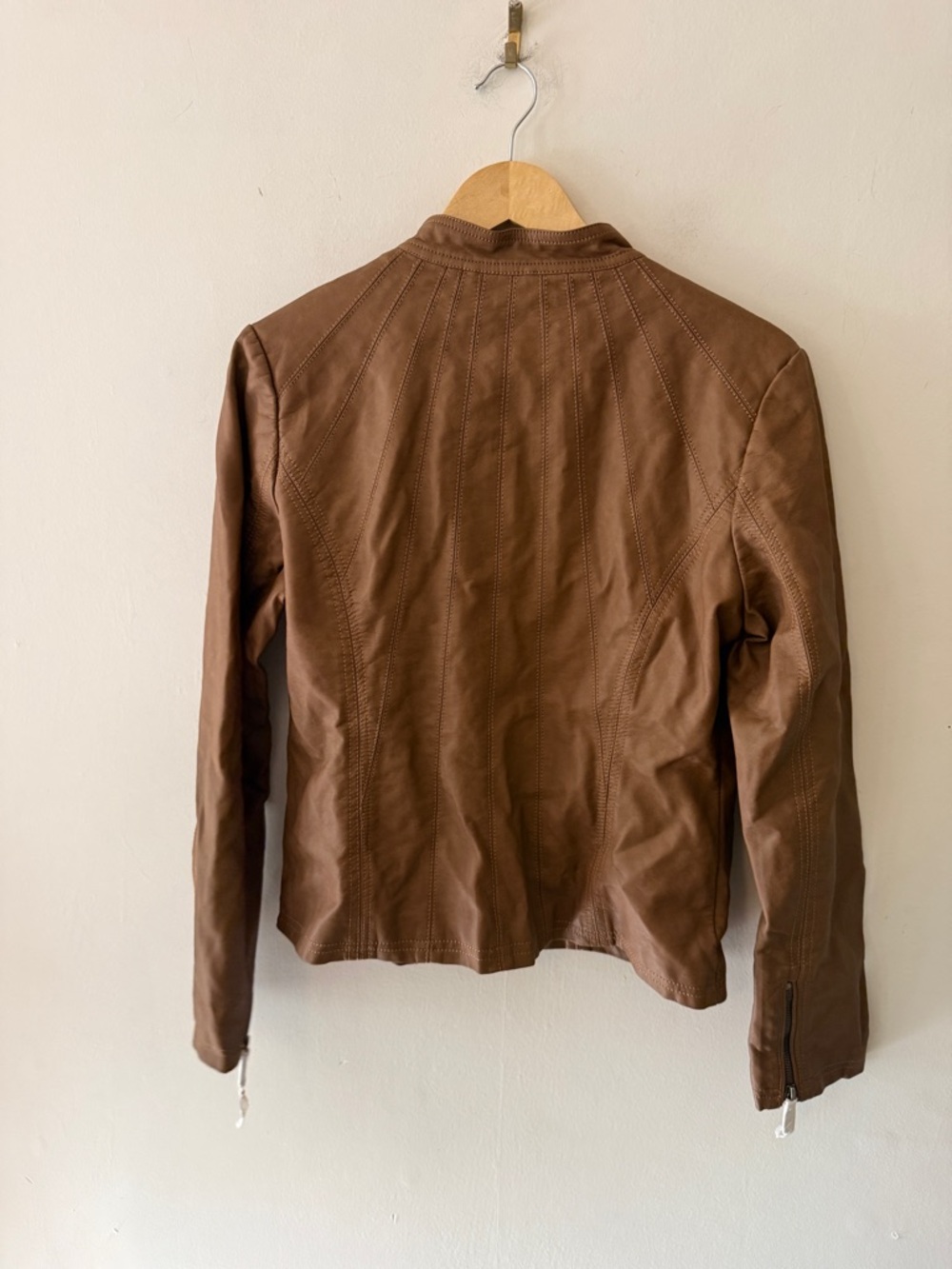 Women's Tan Faux Leather Moto Jacket - Picture 7 of 7